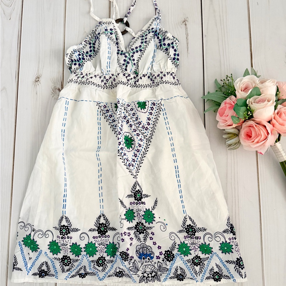 Vintage Cotton White with Blue and Green Floral Sundress
